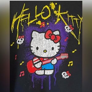 Hello Kitty Adult Unisex Guitar Rock n Roll Sweatshirt Hoodie Black Med & Lrg